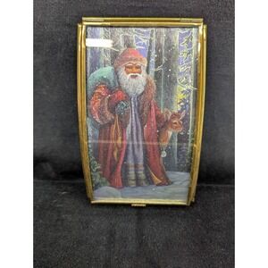 1993 Via Vermont Handcrafted 5" Glass Trinket Made In Mexico Woodland Santa Deer